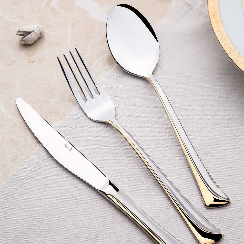 MAKASI GOLD+SANDBLAST - 89 PIECE - 12 PERSON - BOXED CUTLERY SET