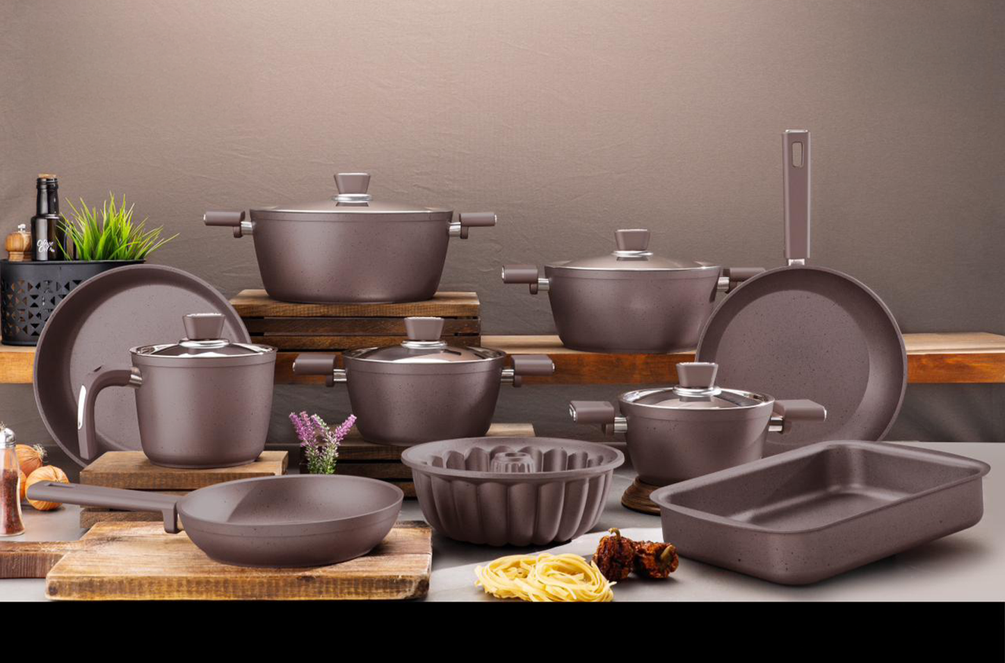 طقم أواني طهي جرانيت فيفالدي - 15 قطعة