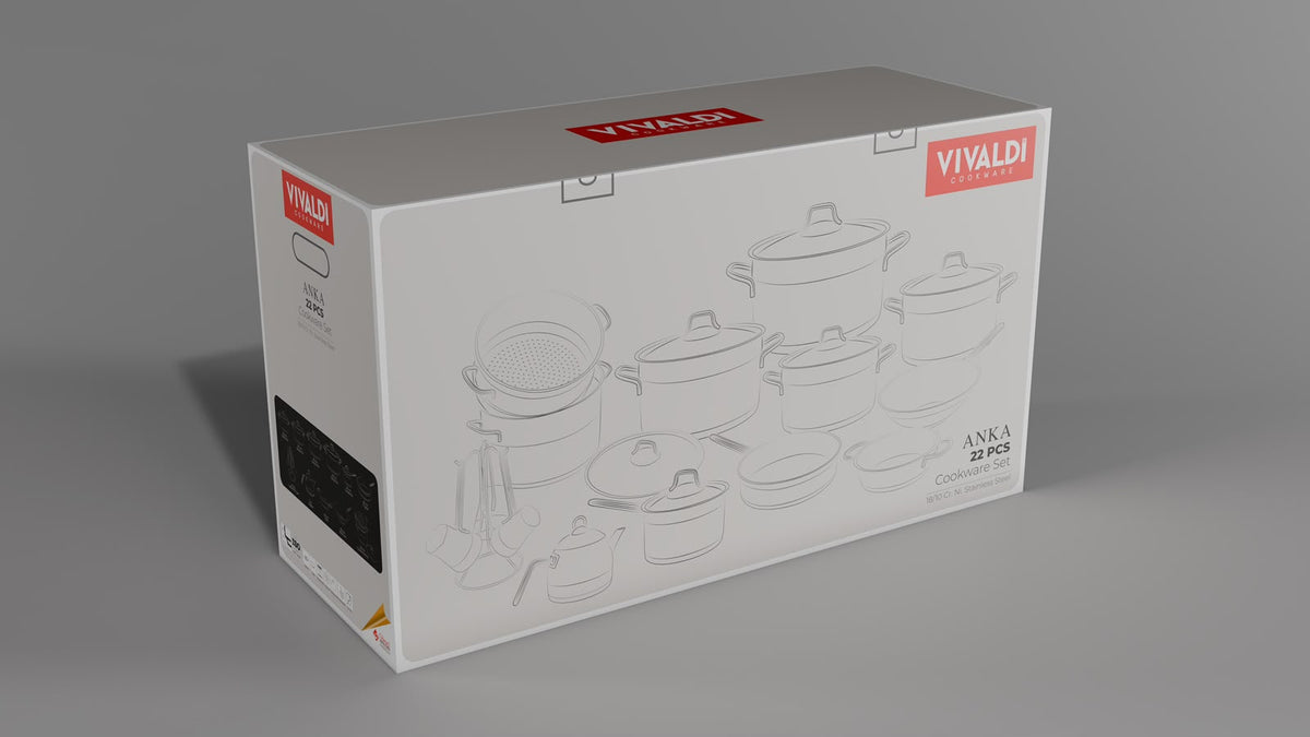 Vivaldi Anka 22-Piece Stainless Steel Cookware Set – Gold Handles