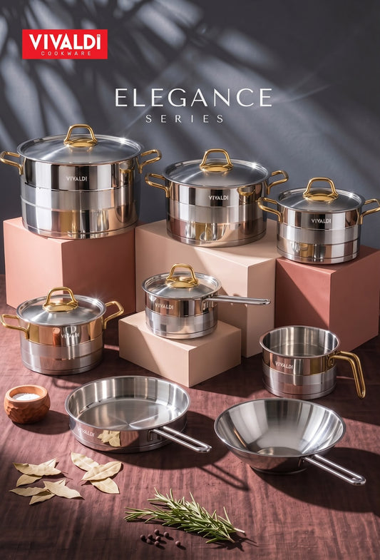 Vivaldi Elegance 13-Piece Cookware Set – Gold Handles