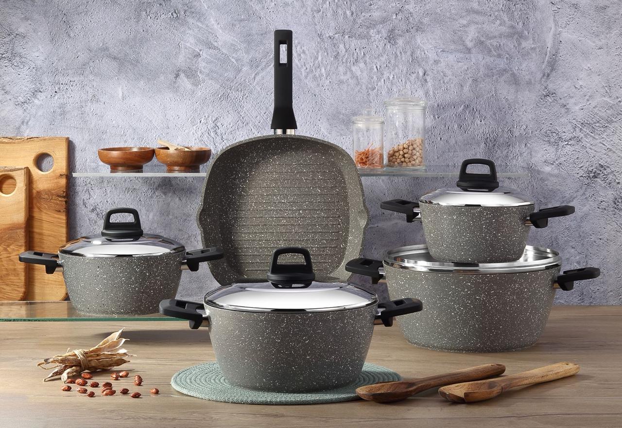 Ecoten 9-Piece Granite Cookware Set - Grill (Gray)