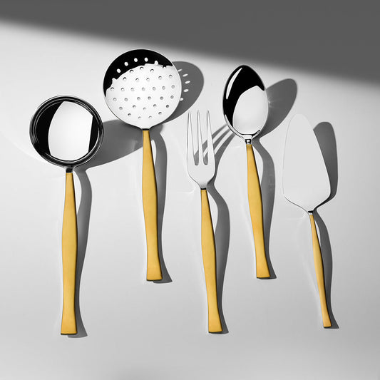 طقم أدوات مائدة ظريف ذهبي+مط - 89 قطعة - 12 شخصًا - معلب