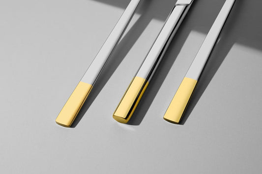 DALYAN GOLD+SANDBLAST - 3CM GOLD - 89 PIECE - 12 PERSON - BOXED CUTLERY SET