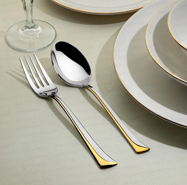 MAKASI GOLD+SANDBLAST - 89 PIECE - 12 PERSON - BOXED CUTLERY SET