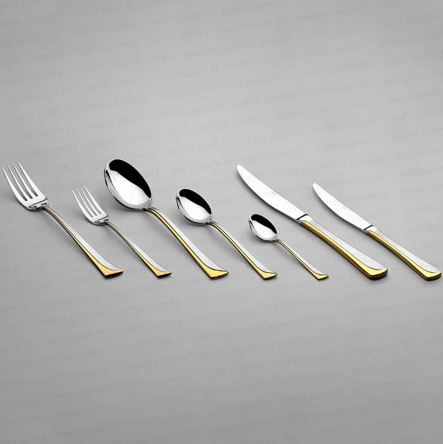 MAKASI GOLD+SANDBLAST - 89 PIECE - 12 PERSON - BOXED CUTLERY SET