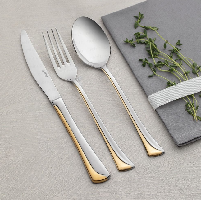 MAKASI GOLD+SANDBLAST - 89 PIECE - 12 PERSON - BOXED CUTLERY SET