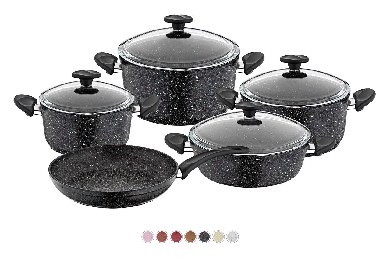 Papilla 9-Piece Granite Cookware Set - Black