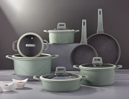 Vivaldi - 12-Piece - Cookware Set – Die-Cast Granite - Ruby