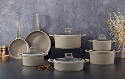 Vivaldi - 12-Piece - Cookware Set – Die-Cast Granite - Ruby