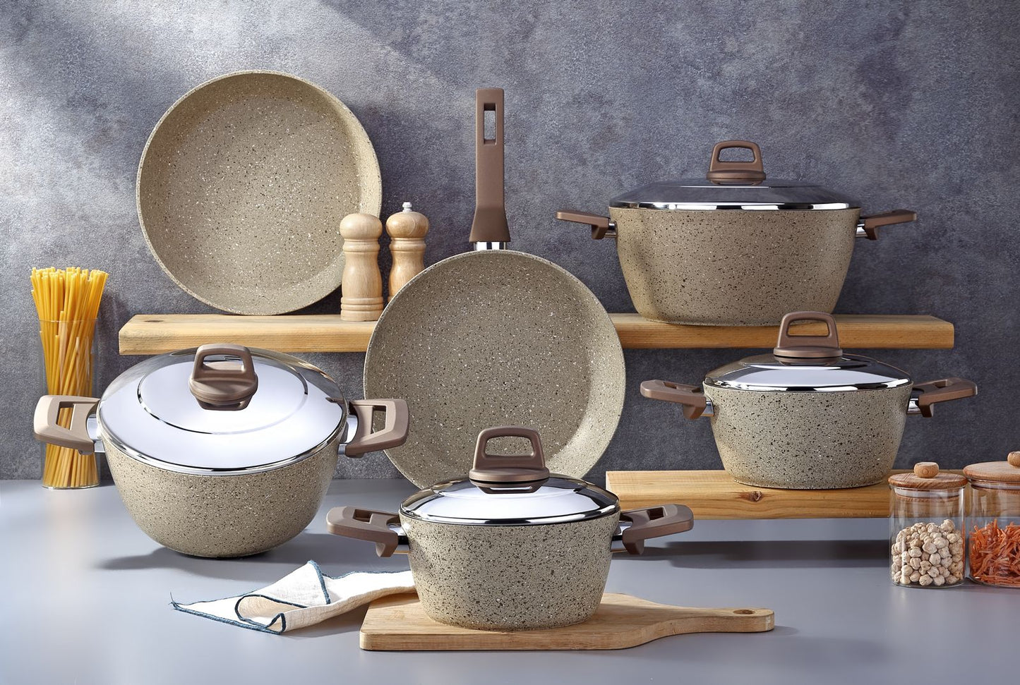 Ecoten 10-Piece Granite Cookware Set (Cream)