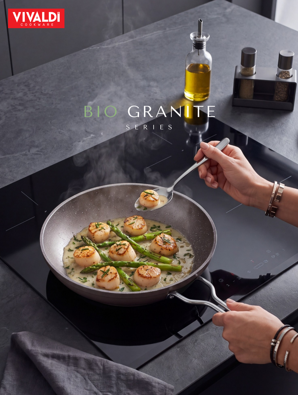 Vivaldi - Bio Granite Cookware Set with Stainless Steel Lids - 20 Pieces