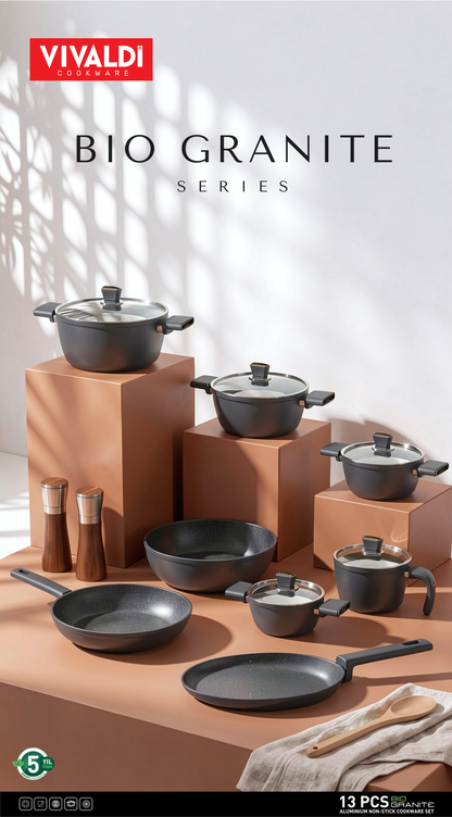 Vivaldi - Bio Granite Cookware Set with Stainless Steel Lids - 13 Pieces