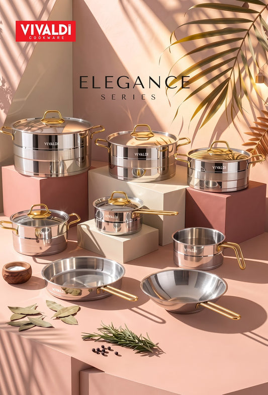 Vivaldi Elegance 13-Piece Cookware Set – Gold Handles