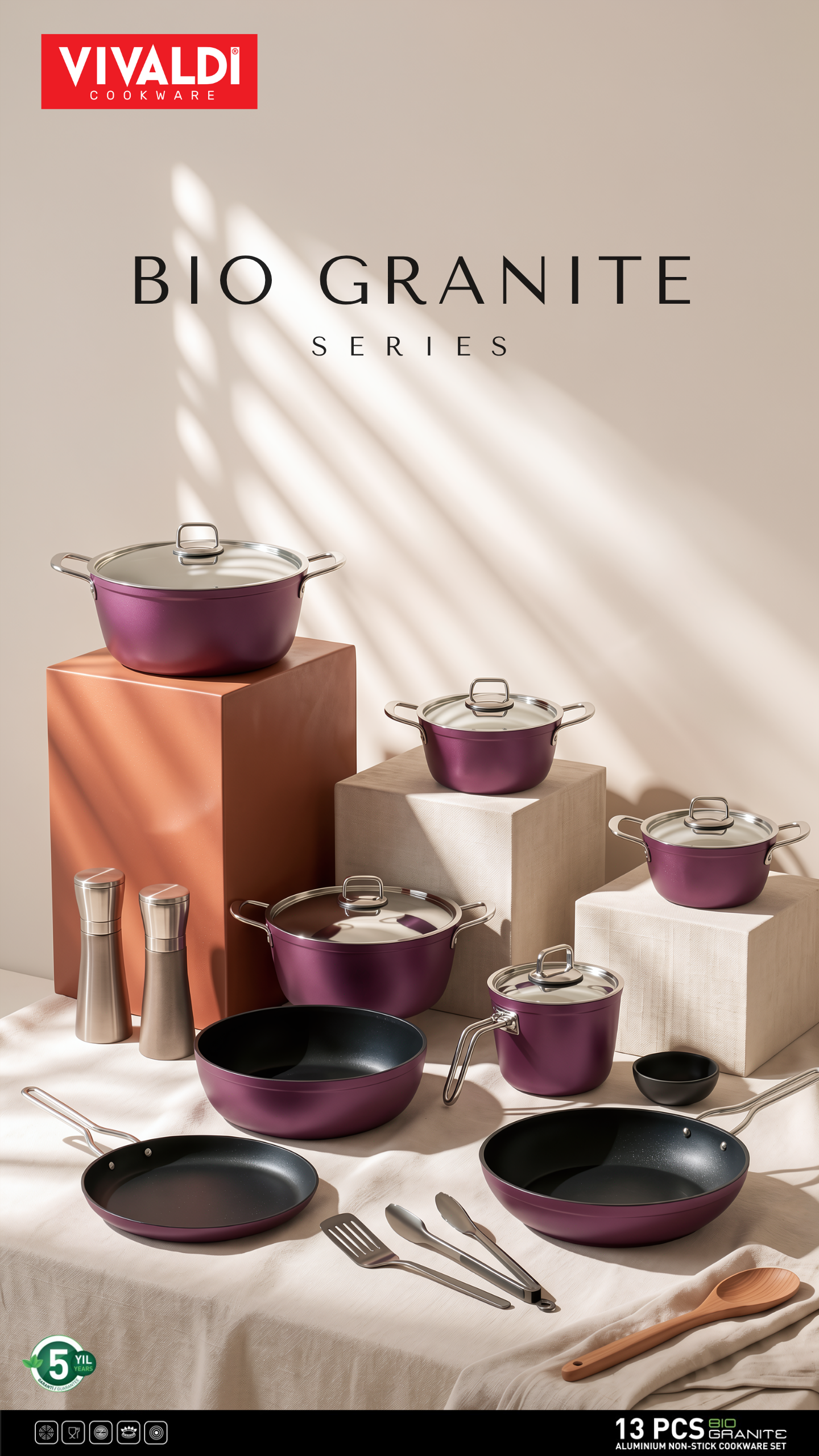 Vivaldi - Titanium Cookware Set with Stainless Steel Lids - 13 Pieces