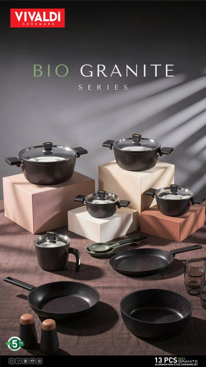 Vivaldi - Bio Granite Cookware Set with Stainless Steel Lids - 13 Pieces