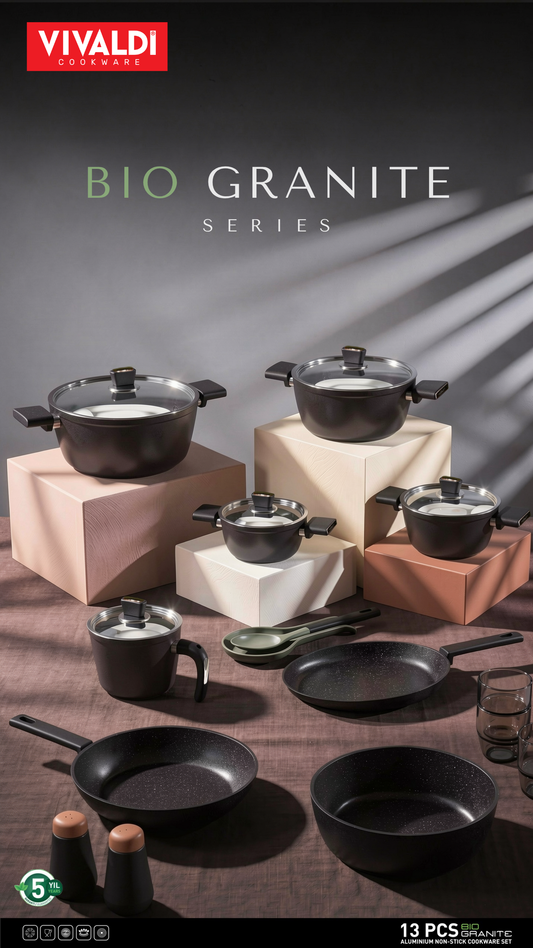 Vivaldi - Bio Granite Cookware Set with Stainless Steel Lids - 13 Pieces