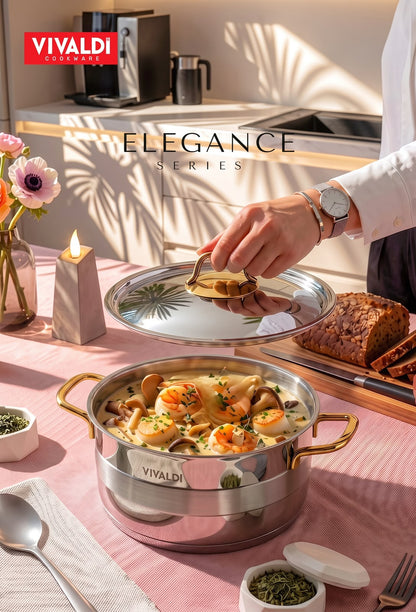 Vivaldi Elegance 13-Piece Cookware Set – Gold Handles