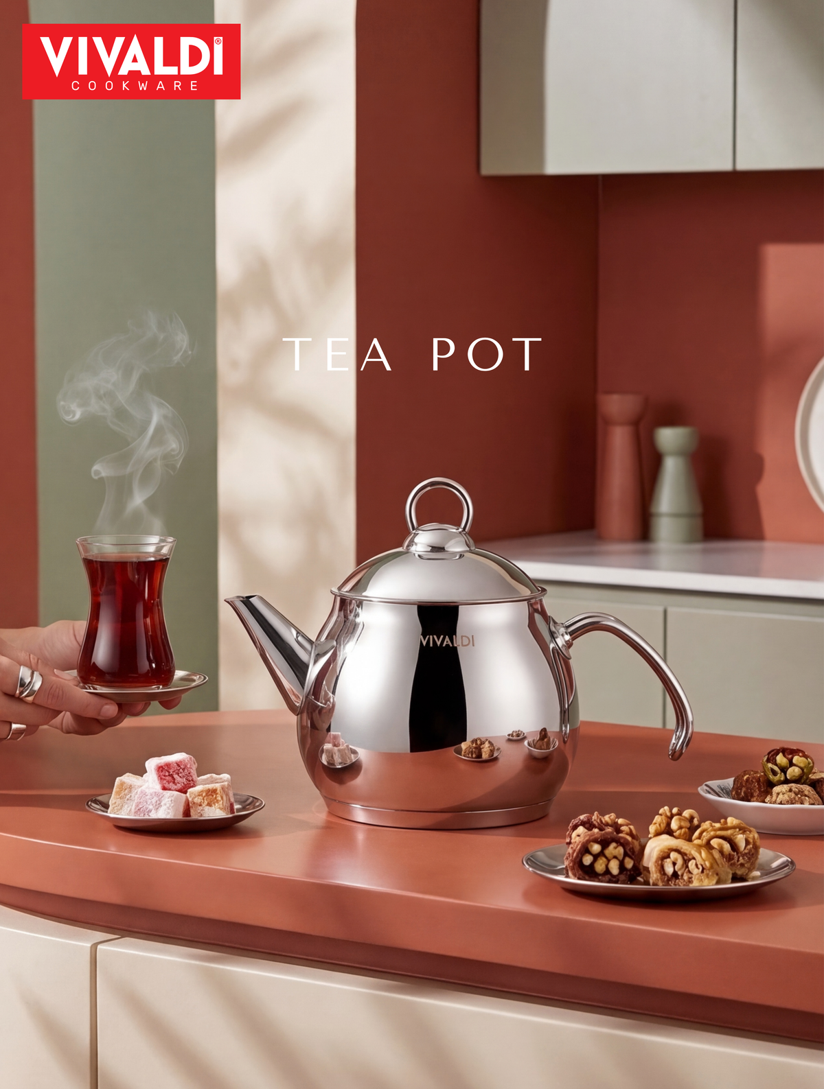 Vivaldi - Stainless Steel Teapot with Stainless Steel Handle