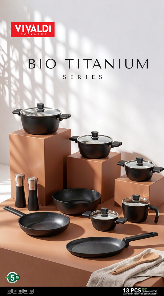 Vivaldi - Titanium Cookware Set with Stainless Steel Lids - 13 Pieces
