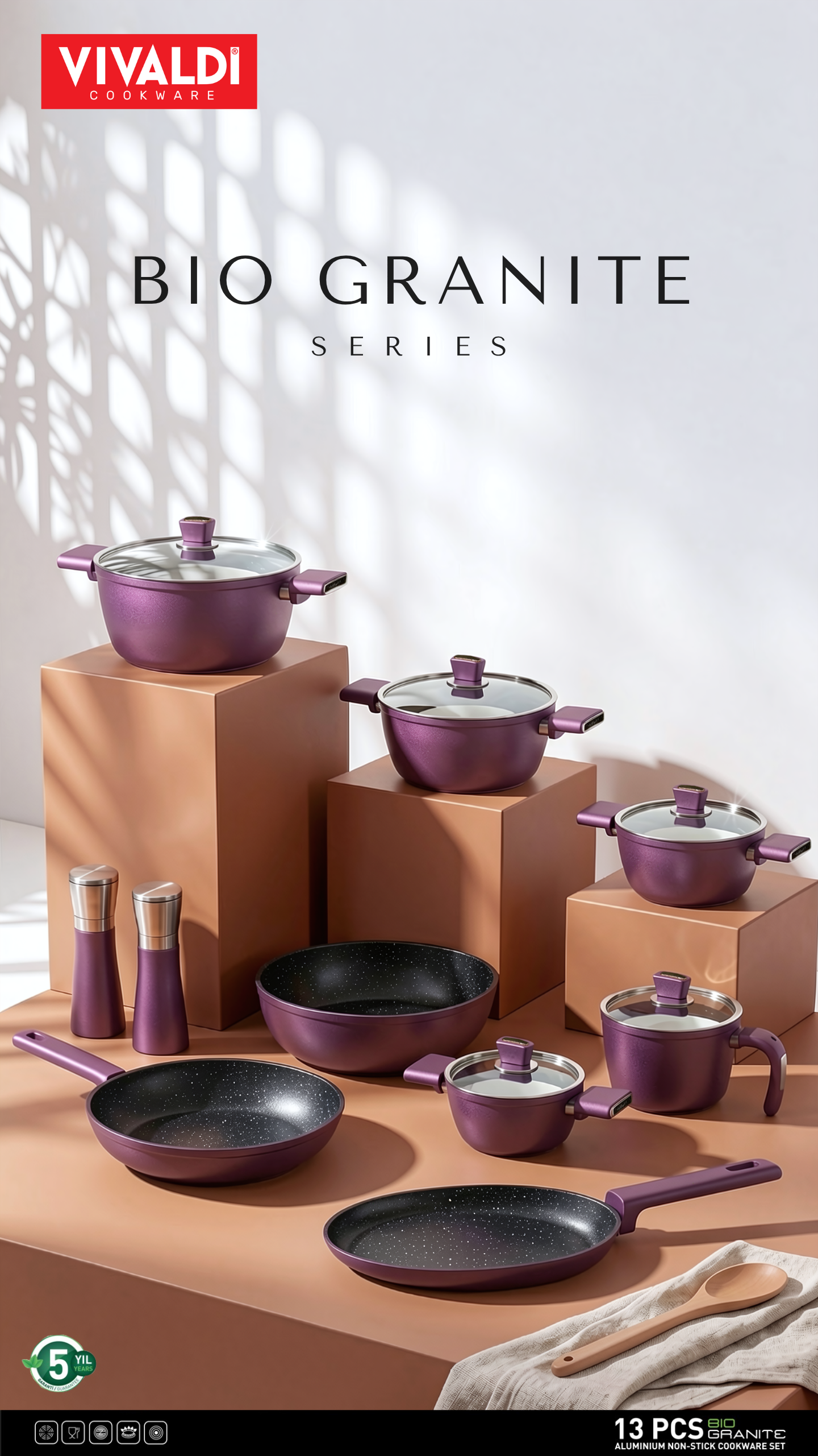 Vivaldi - Titanium Cookware Set with Stainless Steel Lids - 13 Pieces