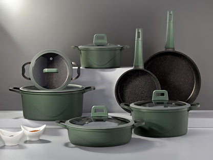 Vivaldi - 12-Piece - Cookware Set – Die-Cast Granite - Ruby
