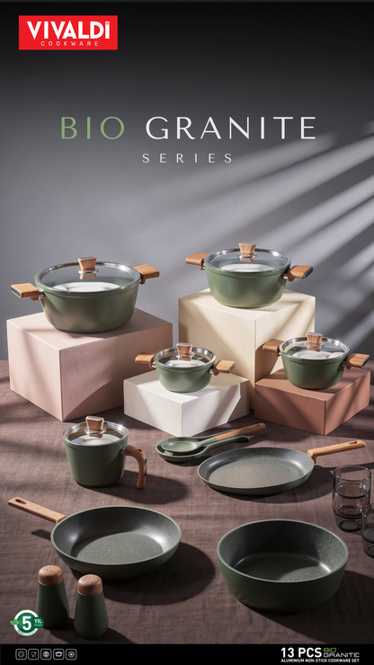 Vivaldi - Bio Granite Cookware Set with Stainless Steel Lids - 13 Pieces