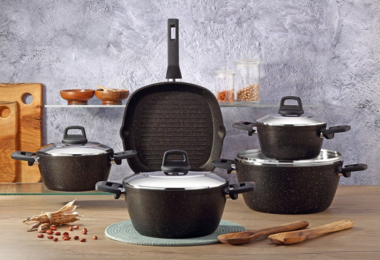 Ecoten 9-Piece Granite Cookware Set - Grill (Black)