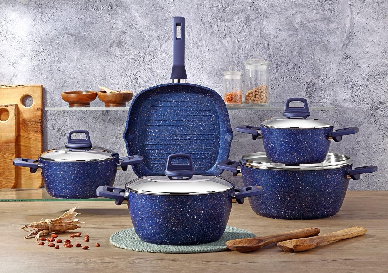 Ecoten 9-Piece Granite Cookware Set - Grill (Blue)
