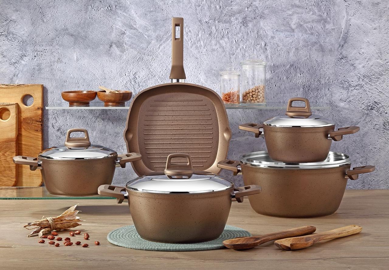 Ecoten 9-Piece Granite Cookware Set - Grill (Bronze)