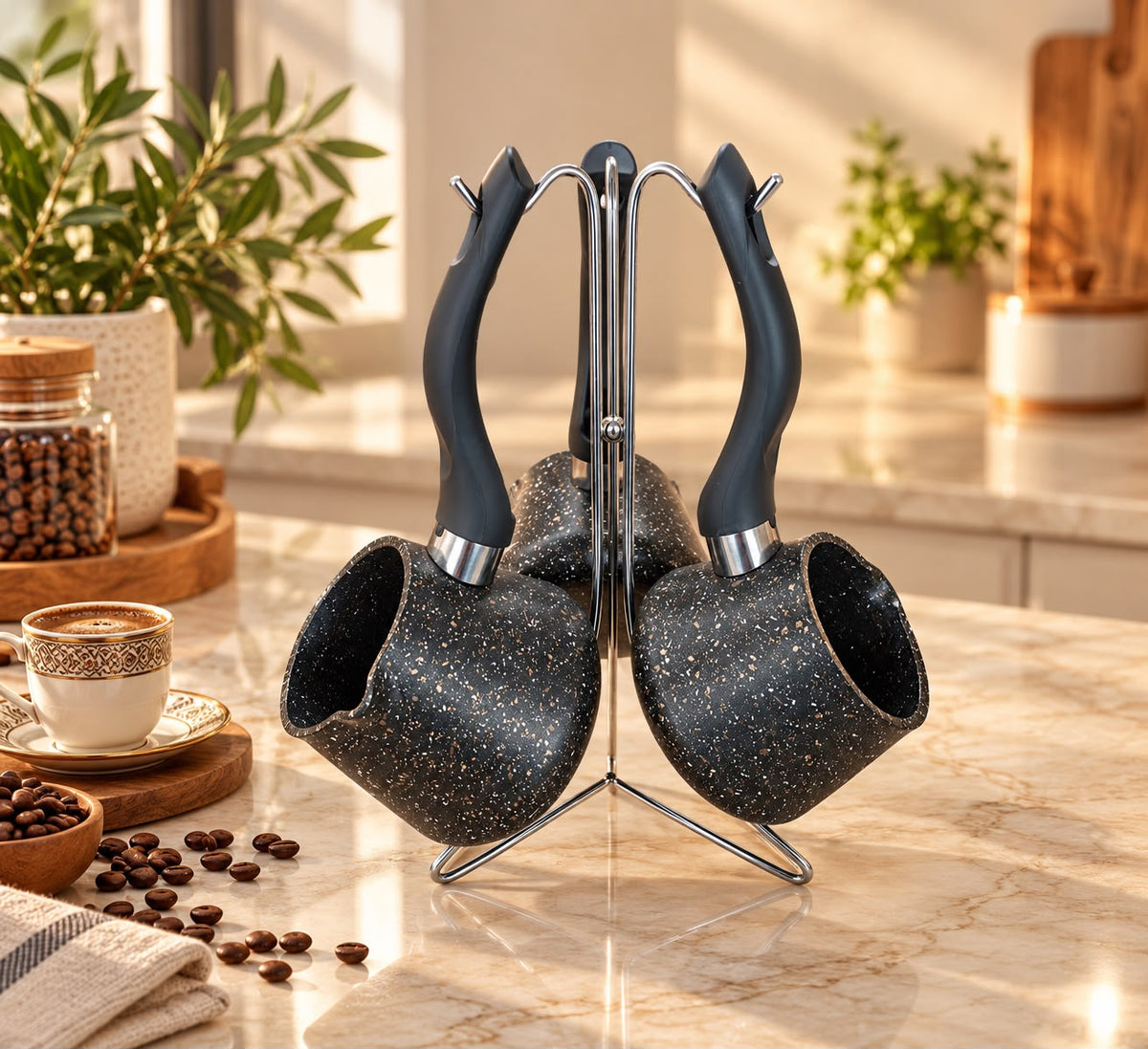 Vivaldi – Bio Granite Coffee Pot Set with Stand – 4 Pieces