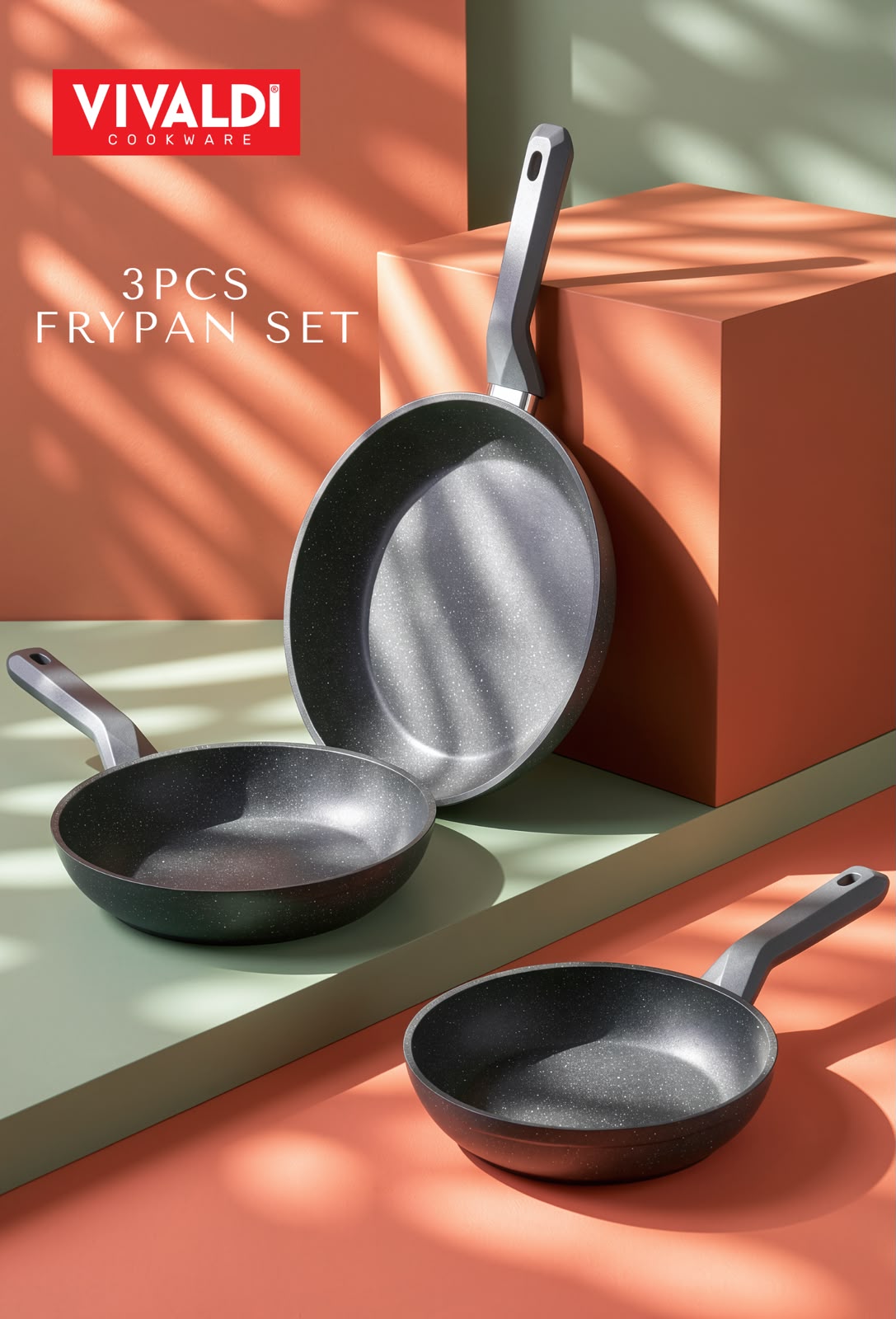 Vivaldi Granite Fry Pan Set – 3 Pieces