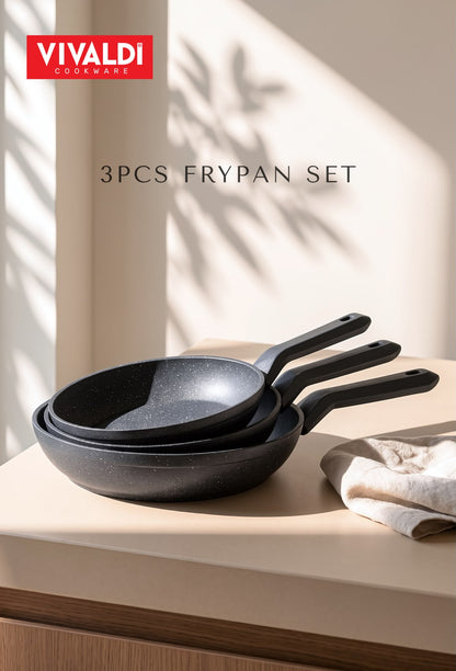Vivaldi Granite Fry Pan Set – 3 Pieces