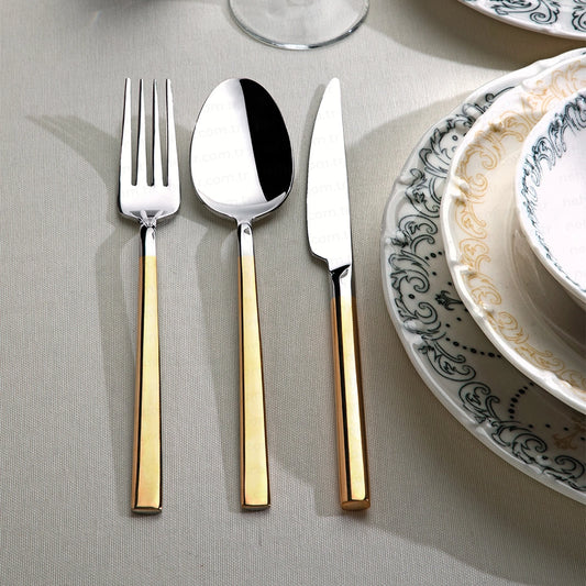 Dalyan Gold Mirror Cutlery Set - Boxed Wood - 89 Pieces