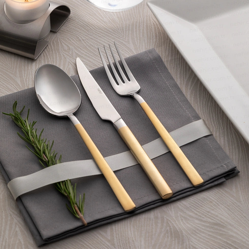 Dalyan Gold Sandblast Cutlery Set - Boxed Wood - 89 Pieces