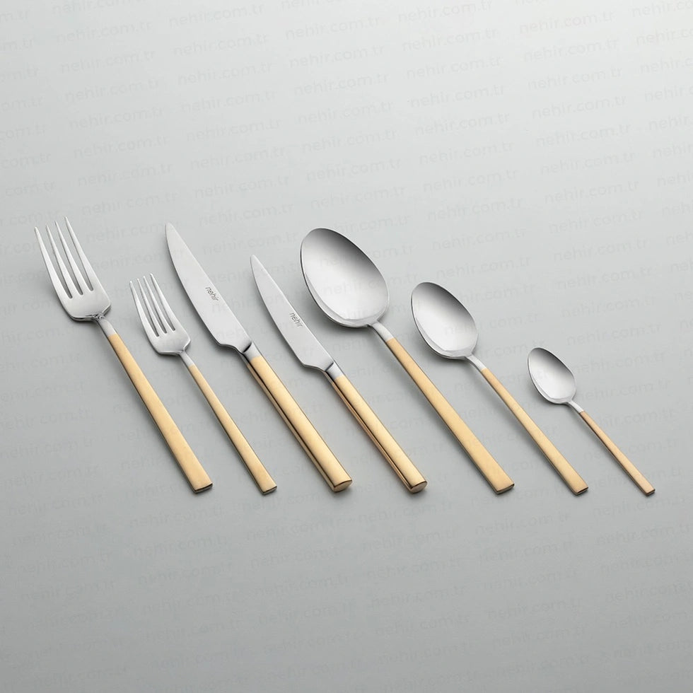 Dalyan Gold Sandblast Cutlery Set - Boxed Wood - 89 Pieces