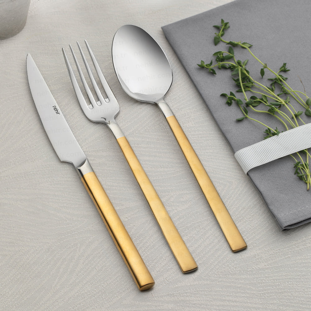 Dalyan Gold Sandblast Cutlery Set - Boxed Wood - 89 Pieces