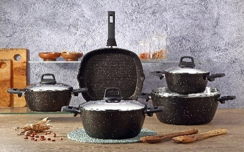 Ecoten 9-Piece Granite Cookware Set - Black