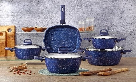 Ecoten 9-Piece Granite Cookware Set - Blue