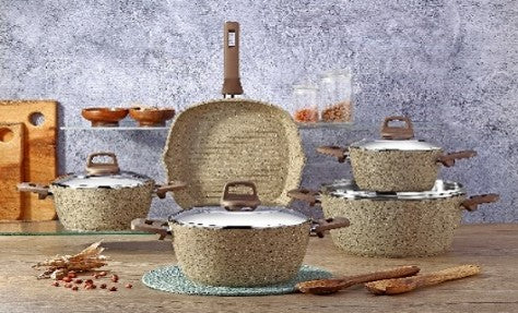 Ecoten 9-Piece Granite Cookware Set - Cream