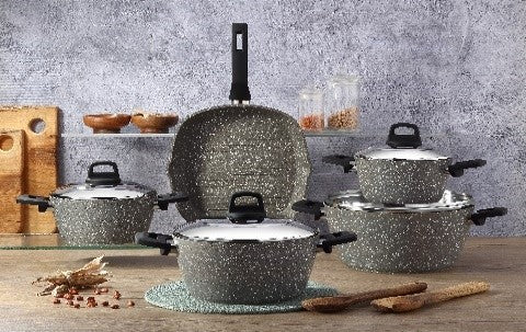 Ecoten 9-Piece Granite Cookware Set - Gray