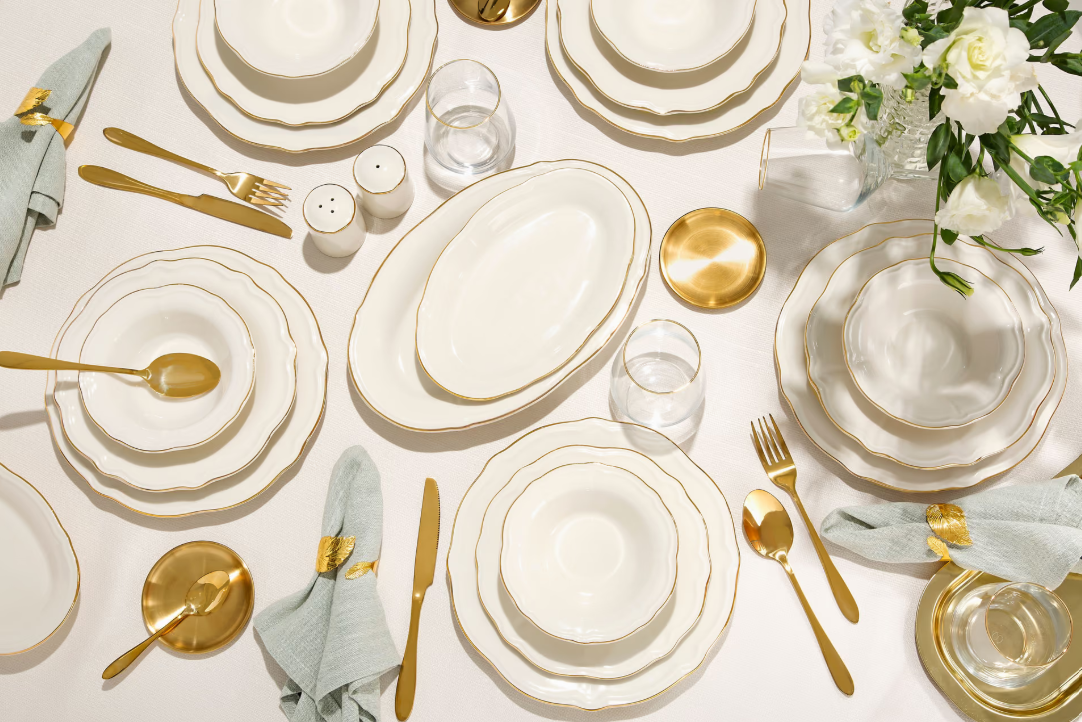 Porser | Fulya Gold File Dinner Set - 53 Pieces