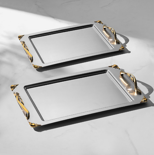 طقم صواني SARE GOLD+SANDBLAST - قطعتين