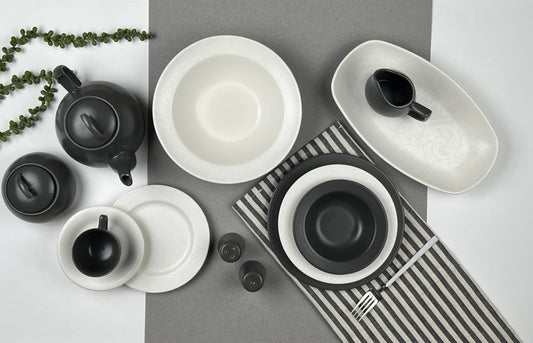 Bonsai White And Black Color Design Dinner Set