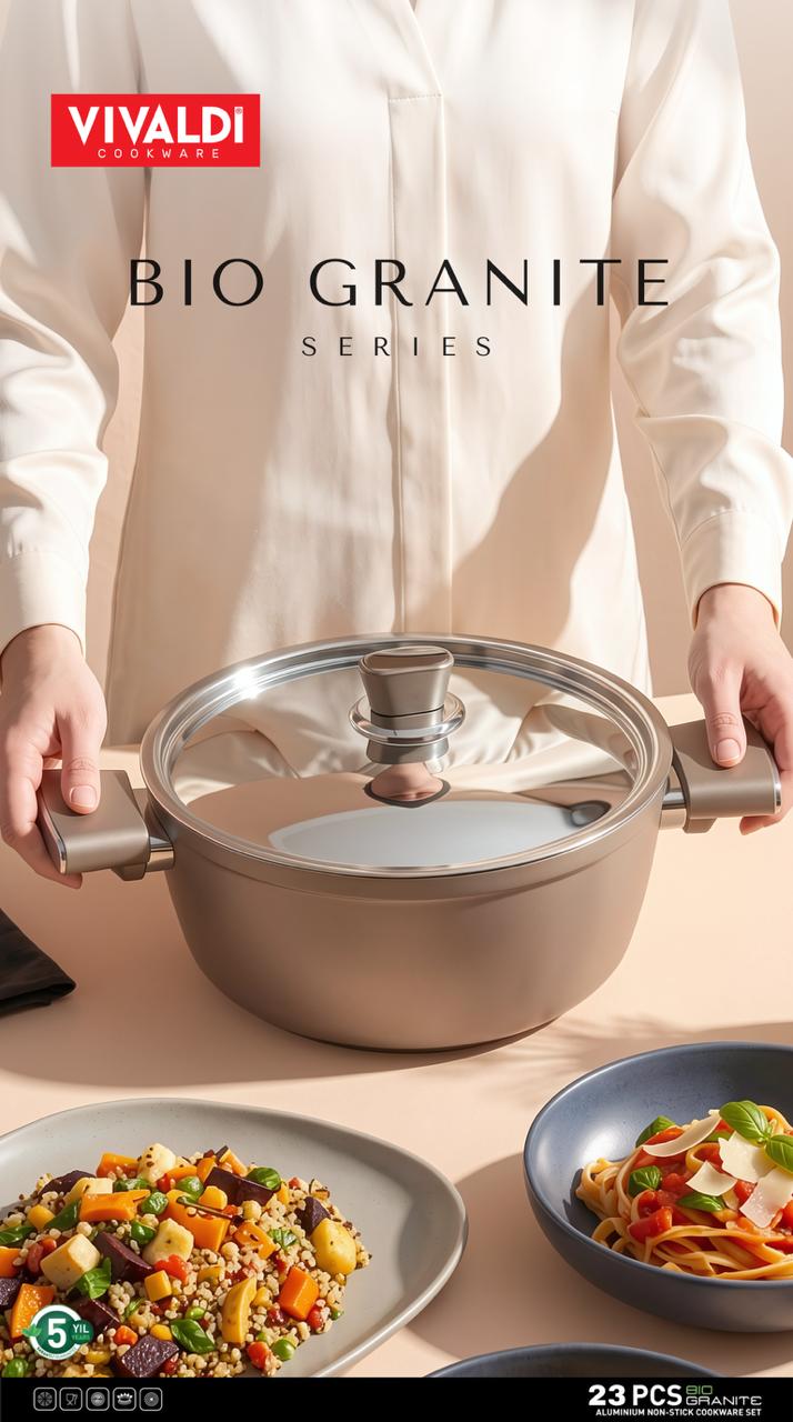 Vivaldi - Bio Granite Cookware Set with Stainless Steel Lids - 13 Pieces