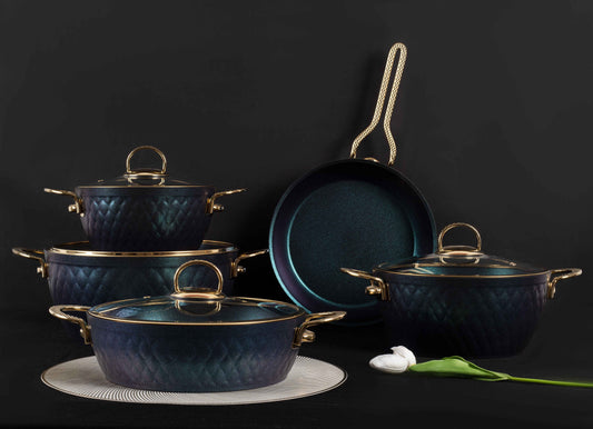 Vivaldi - Lidya Gold - 9-Piece Cookware Set - Dark Blue