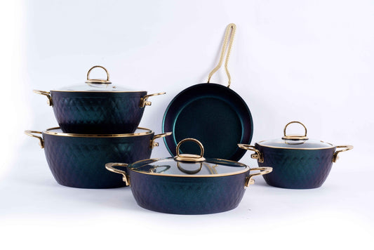 Vivaldi - Lidya Gold - 9-Piece Cookware Set - Dark Blue