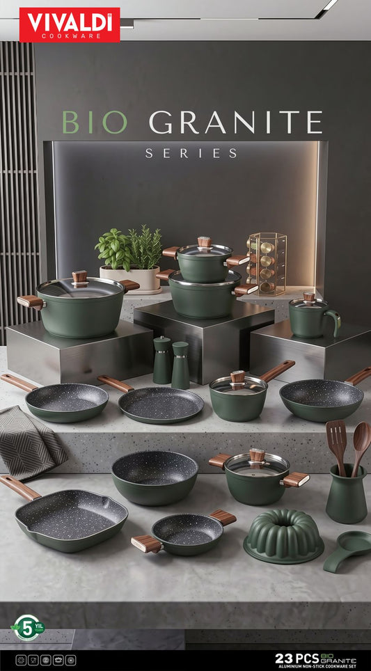 Vivaldi Bio Granite Cookware Set with Stainless Steel Lids - 23 Pieces
