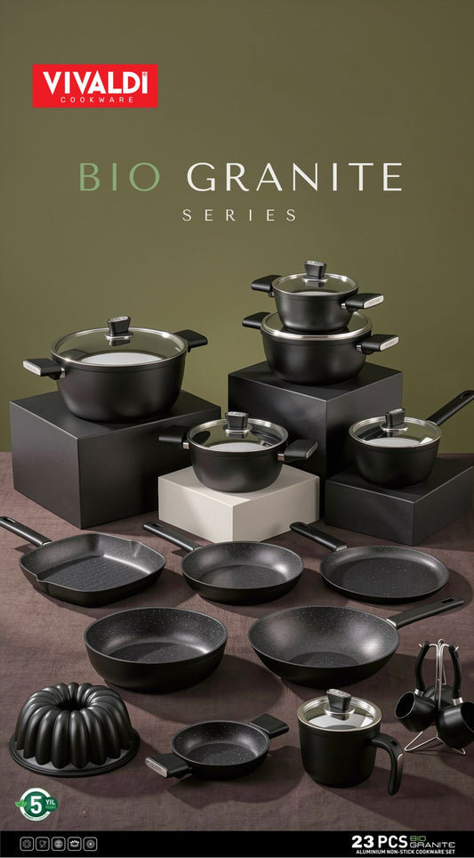 Vivaldi Bio Granite Cookware Set with Stainless Steel Lids - 23 Pieces