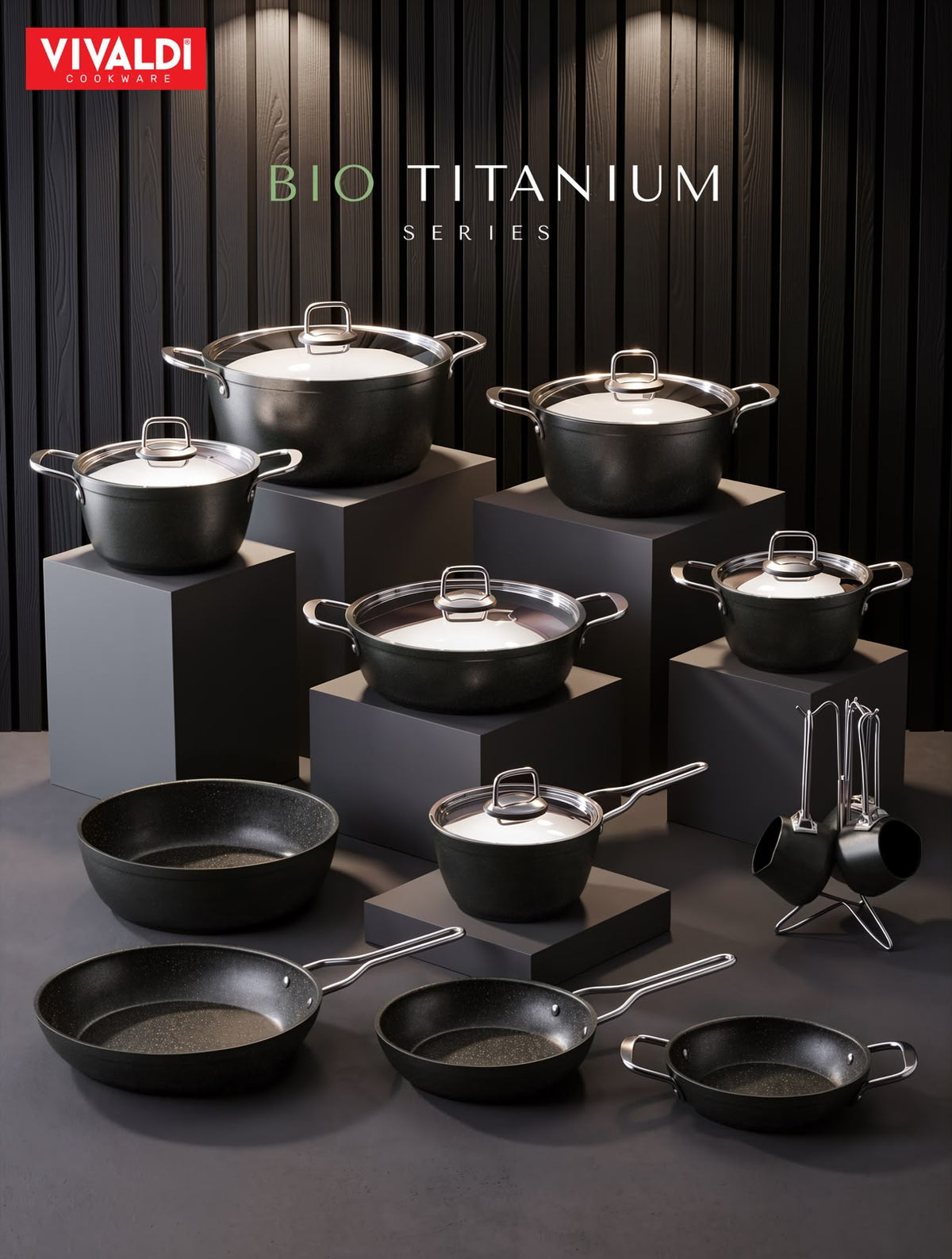 Vivaldi - Bio Titanium Cookware Set with Stainless Steel Lids - 20 Pieces