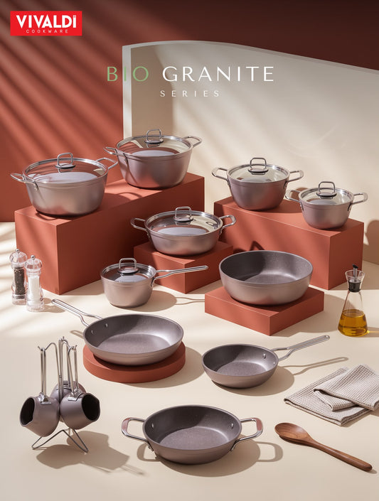 Vivaldi - Bio Granite Cookware Set with Stainless Steel Lids - 20 Pieces